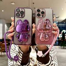 1 Stück Farbverlauf Glitzer 3D Hase Form verborgener Ständer Klee Schlüsselband Süßigkeiten Handyhülle kompatibel mit 16 Pro Max/Galaxy S23 FE/ Edge 30/ Pop 5 LTE/ Pop 5 Pro/Infinix Smart 8/Infinix Hot 40i/ Spark 20/ Spark 20C/ Spark Go 2024/Honor X8/Redmi Note 14 Pro+ 5G