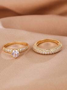 2pcs Simple Elegant Zirconia Ring, Suitable For Daily Wear Jewelry