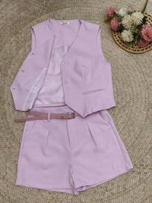 CONJUNTO DE SHORT COM COLETE - Rosa Bebê - Visão 2