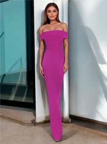 Women's Elegant Off Shoulder Wide Leg Evening Palazzo - Hot Pink - View 1