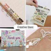 15 件金色金属活页夹，金属纸夹 - 小型，纸张和文件整理器，适合办公室和家庭使用