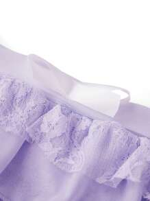 Women Ruffle Lace Shorts Bloomers Summer Casual Layered Tiered Pleated Slim Fit Floral Lace Trim Shorts - Purple - View 8