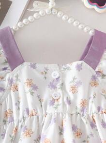 2 件装女婴甜美蝴蝶结字母印花上衣和荷叶边短裤套装，可爱优雅的街头风格 - 彩色 - 查看 8