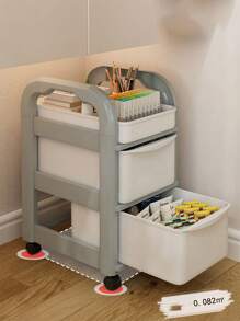 1pc 2/3/4层手推车收纳架 书包收纳架 学生课桌下移动书架 家用多层收纳架 宿舍手推车收纳架 家庭厨房移动收纳架 多层手推车收纳架组装方便，带活动轮胎可做多功能收纳柜、轮胎挂钩、厨房蔬菜、浴室衣物、学习书籍、客厅零食等收纳。