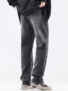 Teen Boys Black Denim Jeans, Teen Boy New Loose Casual Straight Leg Pants, Fashionable Trousers For Boys - Black - View 2