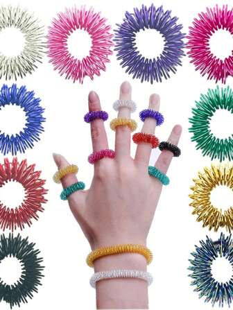 5/15/20 Pieces Colorful Acupressure Finger Massage Ring Finger Massager Massage Ring Fingertip Massager Stress Relief Vent Massage Ring - Spring Design, Ideal Hand Massage Tool Gift, Massage Supplies