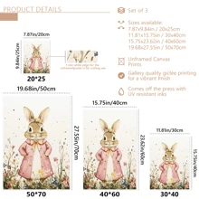 Conjunto de 3 obras de arte de pared con conejitos de Pascua, pinturas vintage de animales, pinturas cálidas y dulces de Pascua, carteles enmarcados en lienzo, decoración de granja y cabaña de primavera, decoración para dormitorio universitario y apartamento, regalos para decoración de paredes en hotel, hogar, sala de estar, dormitorio, baño y oficina