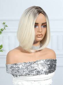 Elegant 12 Inch Medium Split White Blonde Short Straight Hair Synthetic Heat Resistant Fiber Wig Women's Wig Perfect For Holiday Party Everyday Wear - Vàng - Xem 5
