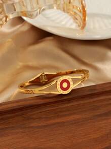 1pc Stainless Steel Pearl Embellished Minimalist Roman Style Gold Color Bangle Bracelet, Elegant Accessory For Women, Suitable For Party, Date, Office Wear - Roman Bracelet - View 2