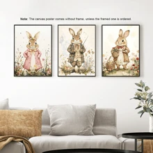 Conjunto de 3 obras de arte de pared con conejitos de Pascua, pinturas vintage de animales, pinturas cálidas y dulces de Pascua, carteles enmarcados en lienzo, decoración de granja y cabaña de primavera, decoración para dormitorio universitario y apartamento, regalos para decoración de paredes en hotel, hogar, sala de estar, dormitorio, baño y oficina