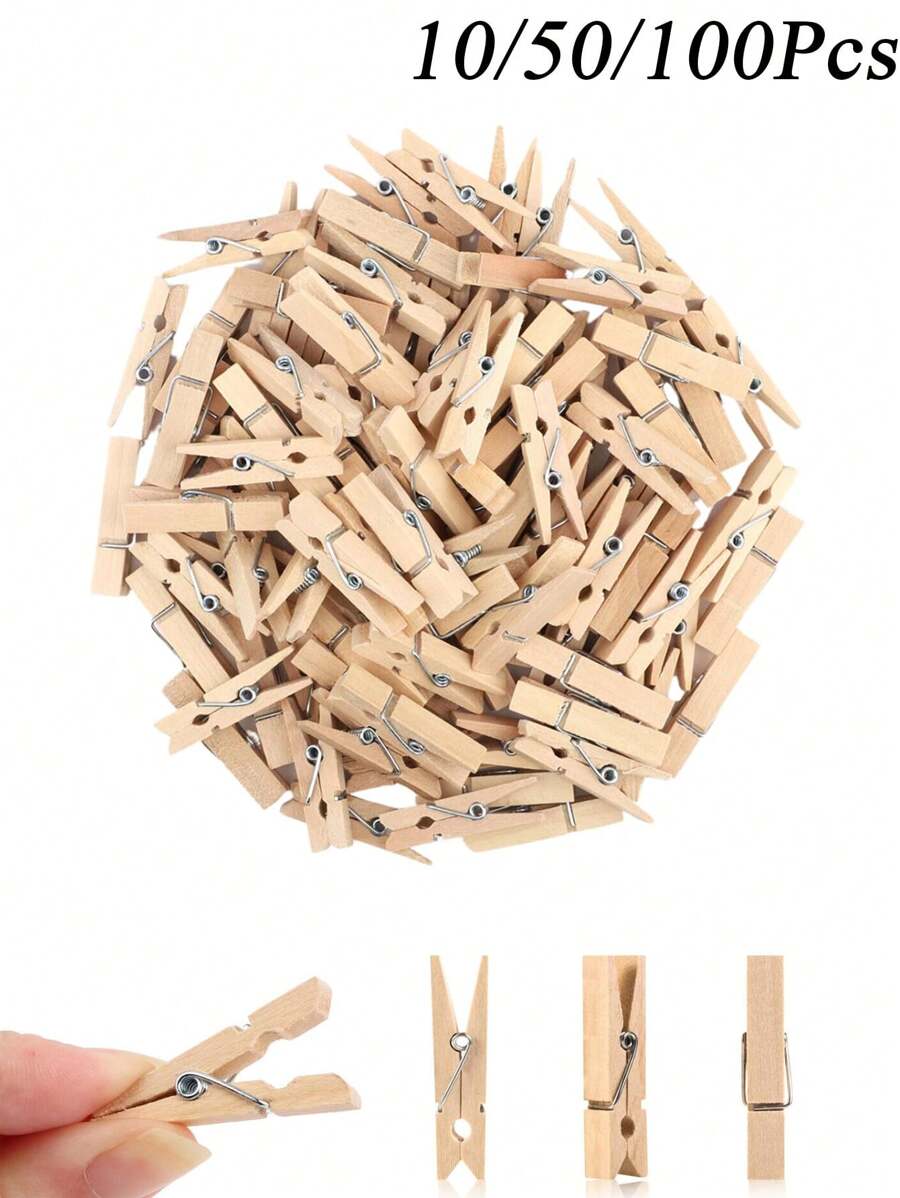 Small Clothes Pin, Mini Photo Clips, 10/50/100 PCS Mini Clothes Pins Wooden With Storage Bag, Small Clothes Pins For Photos, Crafts, Hanging Clothes, Baby Shower, Display Artwork