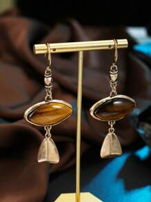 1 Pair Original Melated Tiger Eye Earrings, Suitable For Party, Gathering, And Daily Wear - Ancient KC - View 4