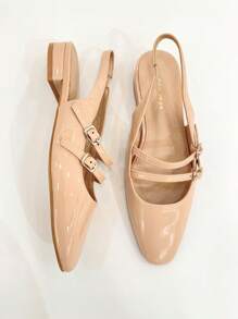 RevReaL REVREAL Black Patent Double-Strap Slingback Flats Stylish Sandals Summer Sandals For Women