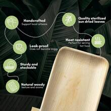 10/20pcs Brown Palm Leaves Serving Trays, 6x9 Inch Rectangular Disposable Bamboo Plates, Sturdy Than Wood Paper Plates, Microwave Friendly, Ideal For Party, Picnic, Dinner