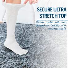 6 Pairs Diabetic Socks Over The Calf - Knee High Premium Cotton Socks Men's Size 10-13 Big & Tall Size 13-16 - 白色 - 查看 6