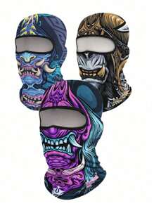 1pc Unisex Skull Print Balaclava Fashion Casual Cycling Ski Balaclava Face Mask Windproof Hat, Suitable For Daily Use And Outdoor Travel, Hiking, Cycling, Motorcycling, Skiing - Multicolor - View 1