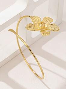 1pc Exaggerated Metal Flower Cuff Bracelet For Women - Golden - View 4