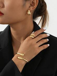 3pcs Teardrop Exaggerated Abstract Geometric Snake Style Ring, Bracelet And Earrings Set For Women, Suitable For Parties, Casual And Romantic Occasions - Gold - View 12