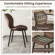 Dining Chairs Set Of 2 Modern Kitchen Chairs With Padded Back & Metal Legs Mid Century Side Chairs For Living Room - Brown - View 6