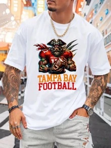 Camiseta con estampado de fútbol de los Tampa Bay Buccaneers de estilo vintage para hombre (una sola pieza) Camiseta de algodón 100 % de 220 g de algodón pesado - Blanco - Ver 1