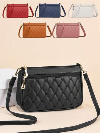 1st Lingge Love Style damväska, fräsch, söt och trendig axelväska, svart crossbody-väska, moderiktig och enkel kameraväska, utsökt hantverk, smink med flera lager med stor kapacitet, läppstift, myntplånbok, justerbar axelrem för gör-det-själv, ledig modeväska , Söt handväska, liten fyrkantig axelremsväska, PU-läderväska med dragkedja, mångsidig för Daglig användning, bra hjälpmedel för resor, semesterpresenter, urval av flera färger