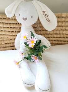 1 Personalized Custom Embroidered Rabbit, Rabbit Ears Can Be Embroidered With Name Or Logo, Embroidered With Date Of Birth, Embroidered With Your Text, White Rabbit, Black Rabbit, Gray Rabbit, Pink Rabbit, Valentine's Day Gift, Birthday Commemorative Gift, Optional Embroidery Color, Smooth Texture, Surprise Gift, Graduation Season Gift, Opening Season Gift, Birthday Gift, - White - View 2