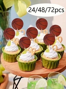 24pcs/48pcs/72pcs Football Cupcake Toppers, Black White Football Cupcake Toothpick Topper, Vibrant Sport Theme Decor, For Birthday Cakes Sports Theme Parties Supplies