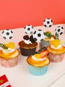 24pcs/48pcs/72pcs Football Cupcake Toppers, Black White Football Cupcake Toothpick Topper, Vibrant Sport Theme Decor, For Birthday Cakes Sports Theme Parties Supplies