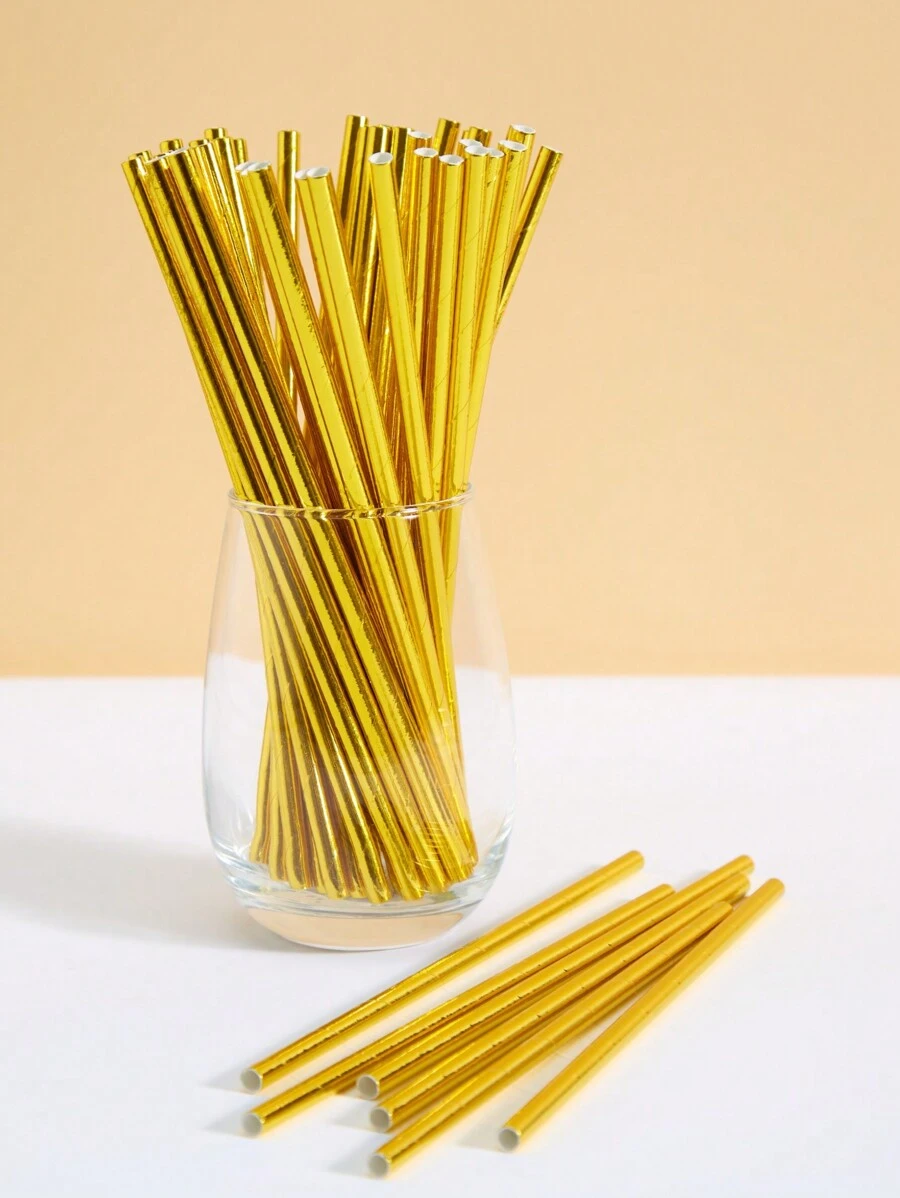 10/25/50/100pcs Disposable Paper Straws, All Golden Paper Straws, Candy Cane Styled, Suitable For Cocktails, Birthdays, BBQs, Events And Celebrations - Multicolor - View 1