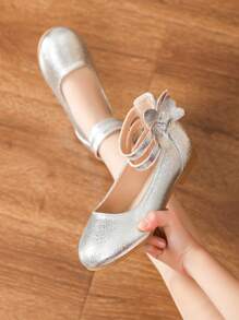 Silver Flat Shoes For Toddler Girls, Children Spring Shoes - Silver - View 2