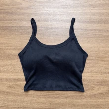 Kit 3 Cropped Women's Top With Padded Bra - Black White Brown - View 5