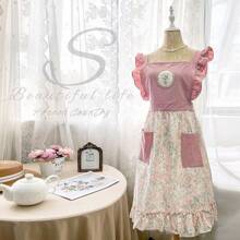 Un tablier de cuisine camée de princesse brodé, mignon, doux, vêtement anti-pollution pur, barboteuses à motif floral pour nail art, grand tablier de maison à dentelle avec poche, tablier de cuisine imperméable et résistant aux huiles confortable, barboteuses de chef de maison vintage élégantes, accessoires de cuisine pour cadeau de fête des mères réfléchi