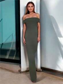 Women's Elegant Off Shoulder Wide Leg Evening Palazzo - 軍綠色 - 查看 2