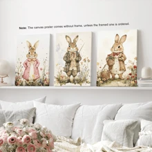 Conjunto de 3 obras de arte de pared con conejitos de Pascua, pinturas vintage de animales, pinturas cálidas y dulces de Pascua, carteles enmarcados en lienzo, decoración de granja y cabaña de primavera, decoración para dormitorio universitario y apartamento, regalos para decoración de paredes en hotel, hogar, sala de estar, dormitorio, baño y oficina