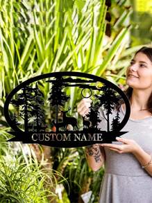 1 PIEZA Cartel de metal personalizado con diseño de ciervo | Cartel de metal personalizado | Carteles personalizados de campamento | Regalo para cazador de ciervos | Carteles personalizados de metal para exteriores | Cartel personalizado con el apellido familiar | Decoración de cabaña | Cartel para el porche - Multicolor - Ver 3