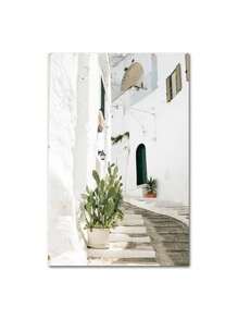 1 件斯堪的纳维亚简约波西米亚风格墙壁艺术西班牙建筑绿叶芦苇海报图片印刷帆布画印刷墙壁艺术画适用于客厅装饰卧室办公室酒吧美学装饰无框架