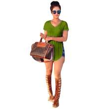 SEXY CASUAL V NECK SLIPPED BLOUSE FOR WOMEN #BERLIN - Army Green - View 2