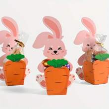 10 sets Boîte-cadeau rose en forme de lapin câlinant une carotte, boîte d'emballage rose mignon de lapin debout pour bonbons, décorations pour Pâques/fête d'anniversaire
