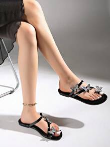 Sandali infradito da donna con decorazioni di strass a forma di farfalla 3D, adatti per l'uso esterno, casual, vacanze, feste, alla moda