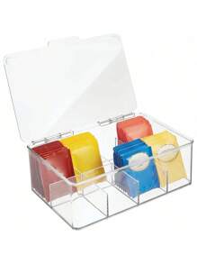 1 pièce de boîte de rangement avec compartiments empilables en plastique, convenant aux armoires de cuisine, plans de travail, boîtes de rangement pour sachets de thé et de café, avec 8 compartiments transparents, paniers, boîtes et contenants pour l'organisation de la maison