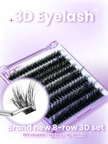 ELYCO 144pcs 3D Handmade Mink Lashes, Super Dense 100D Natural Fluffy Eyelashes, 10-16mm Mixed 10 Rows, 0.07mm Lightweight, Easy To Wear, Perfect Fit, Cartoon Lashes For DIY, Suitable For Parties, Gifts For Women