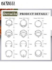 BESTEEL 1 buc inele septum 16G cercei Daith inele nas inel oțel inoxidabil CZ opal cartilaj Helix cercei tragus septum clicker piercing bijuterii
