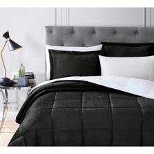 King - Sized 3 - Piece Micromink Sherpa Reversible Down - Alternative Comforter Set In Black - Ultra - Soft, All - Season Comfort - Black - View 4