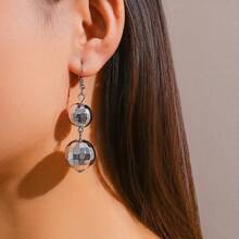 1 par de pendientes con borlas y cuentas de bola de discoteca, elegantes y exagerados para fiestas y reuniones de mujeres