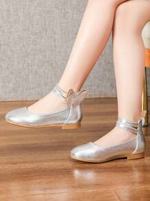 Zapatos plateados para niñas con lazo, zapatos planos para niñas pequeñas, zapatos de primavera para niñas - Plateado - Ver 3