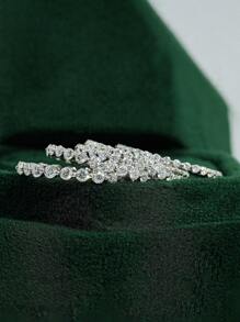 ESBERRY 1pc 1.5-2mm Round Cut Wedding Band Ring, Half Eternity Diamond Engagement Ring, Stackable, Single Claw Set - Silver - View 4