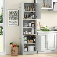 Kitchen Pantry Cabinet 190cm Tall Freestanding Cupboard Sideboard With Doors - Beige - View 4