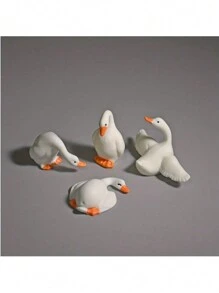 6pcs Set Of Adorable White Goose Figurines - Resin Crafted Desktop Ornaments For Home & Garden Decor Cute And Funny Little White Duck, Perfect Gift For Family And Friends In The Healing Series - Multicolor - View 4