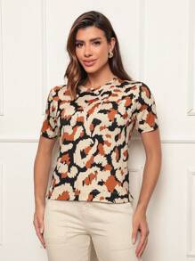 Dellamarca Women's Fashion Print Short Sleeve Blouse. Comfortable Fabric. Fashion Fashion - Burnt Orange - View 6