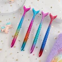 3/5/10pcs Of 0.5mm Black Ink Beautiful Mermaid Series Gel Pens With Full Needle Tube Tips Mermaid Style Signature Brush Writing Water Pen Round Ballpoint Pen Gel Pen Random Color